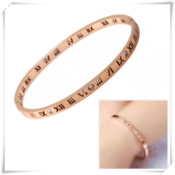 πHPπRoman Numeral Rhinestone hinge bangle-1 left - Picture 2 of 4